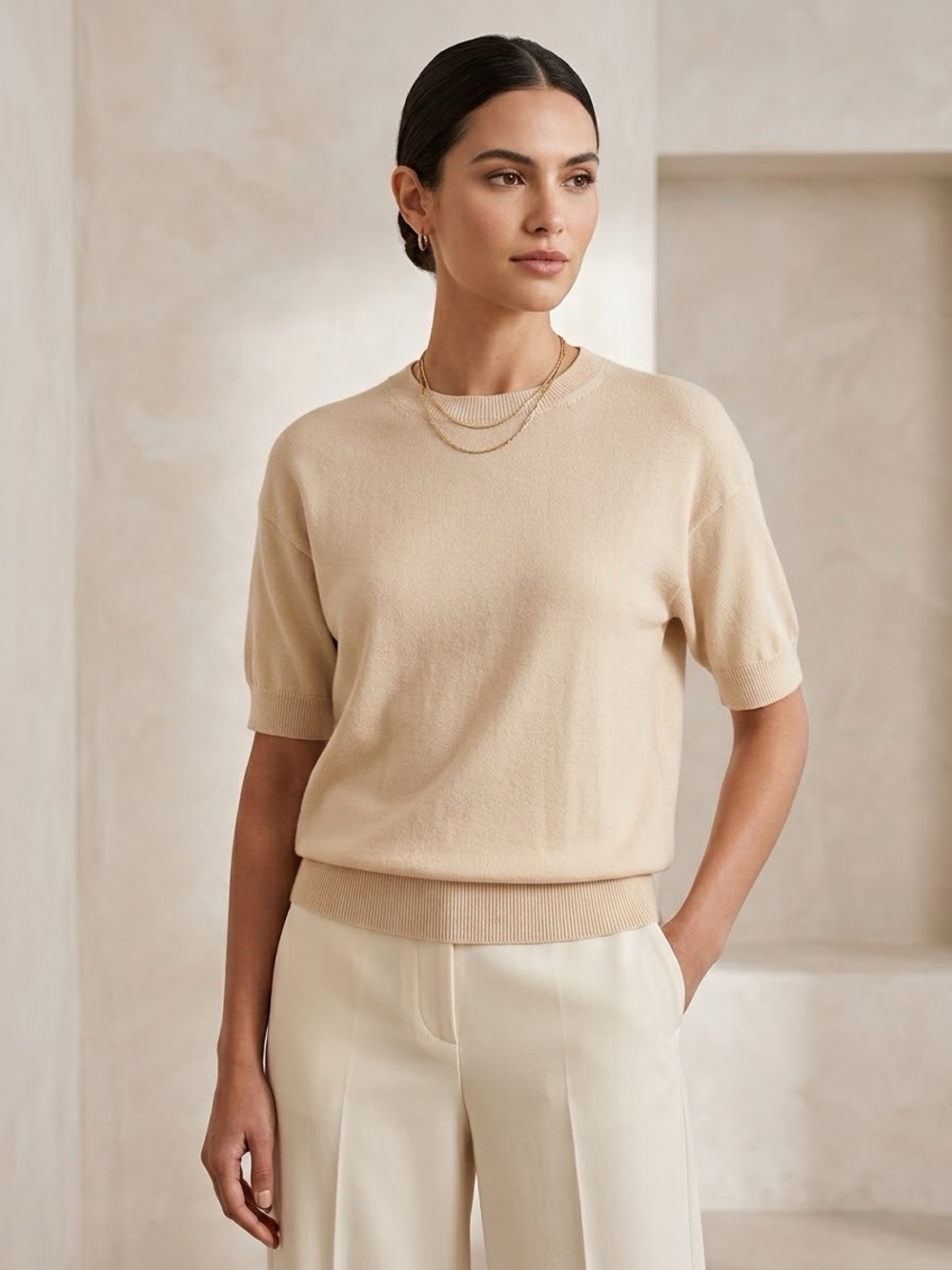 Theory SS Easy PO Knit Sweater Tee 100% Cotton Wood Ash Women’s Size XS